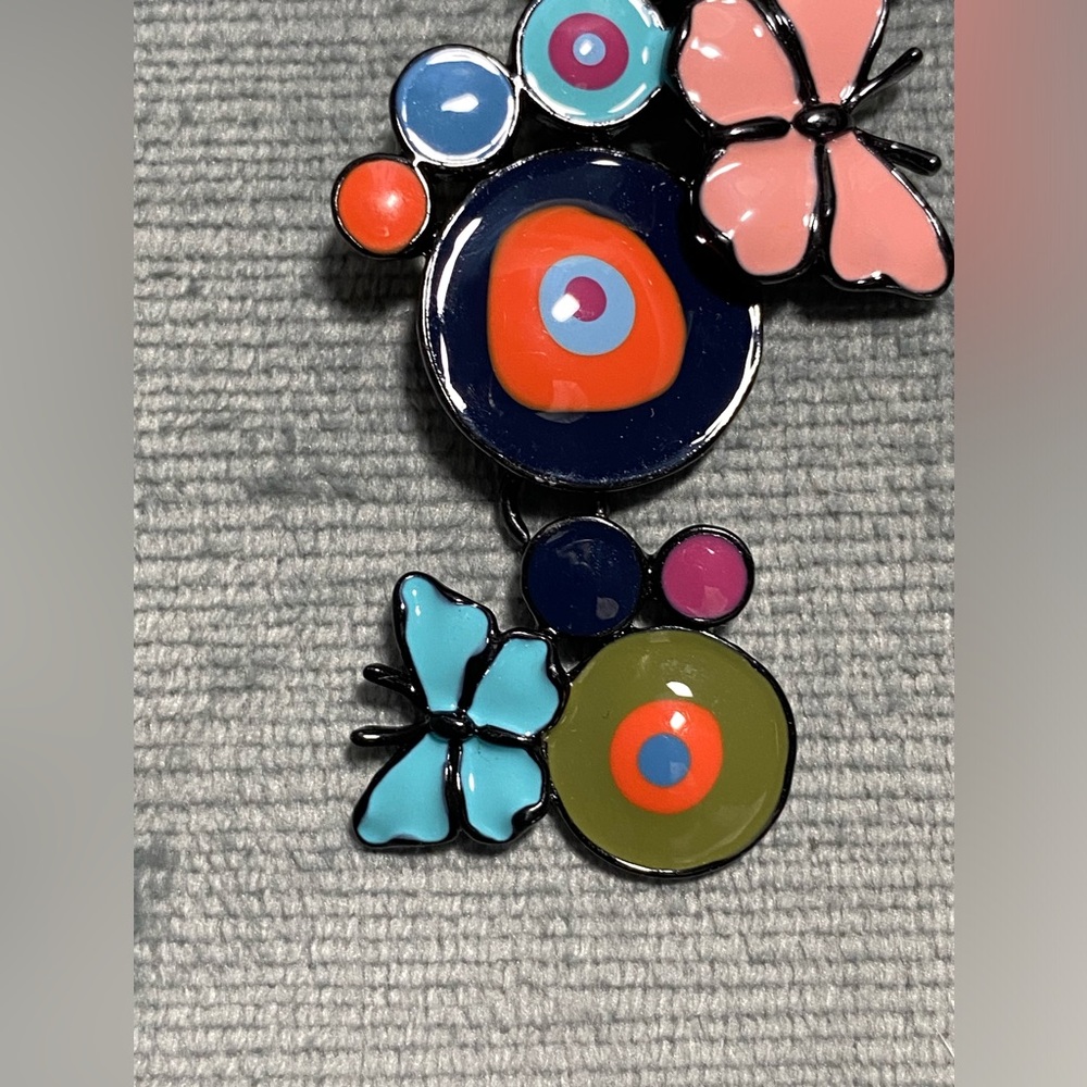 Vintage decorative dangling, colorful enameled pin 3.5 inches long butterflies - Picture 8 of 10